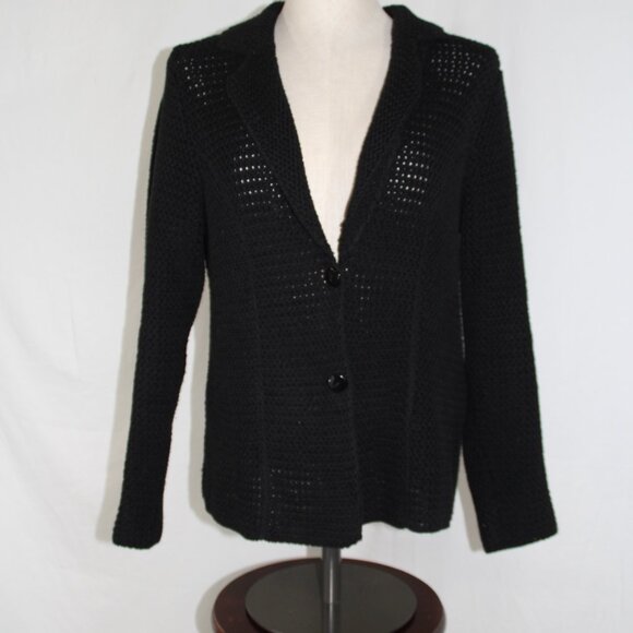NY Collection Women's Black Knit Cotton Sweater Cardigan Preppy Blazer Size L - Picture 6 of 10
